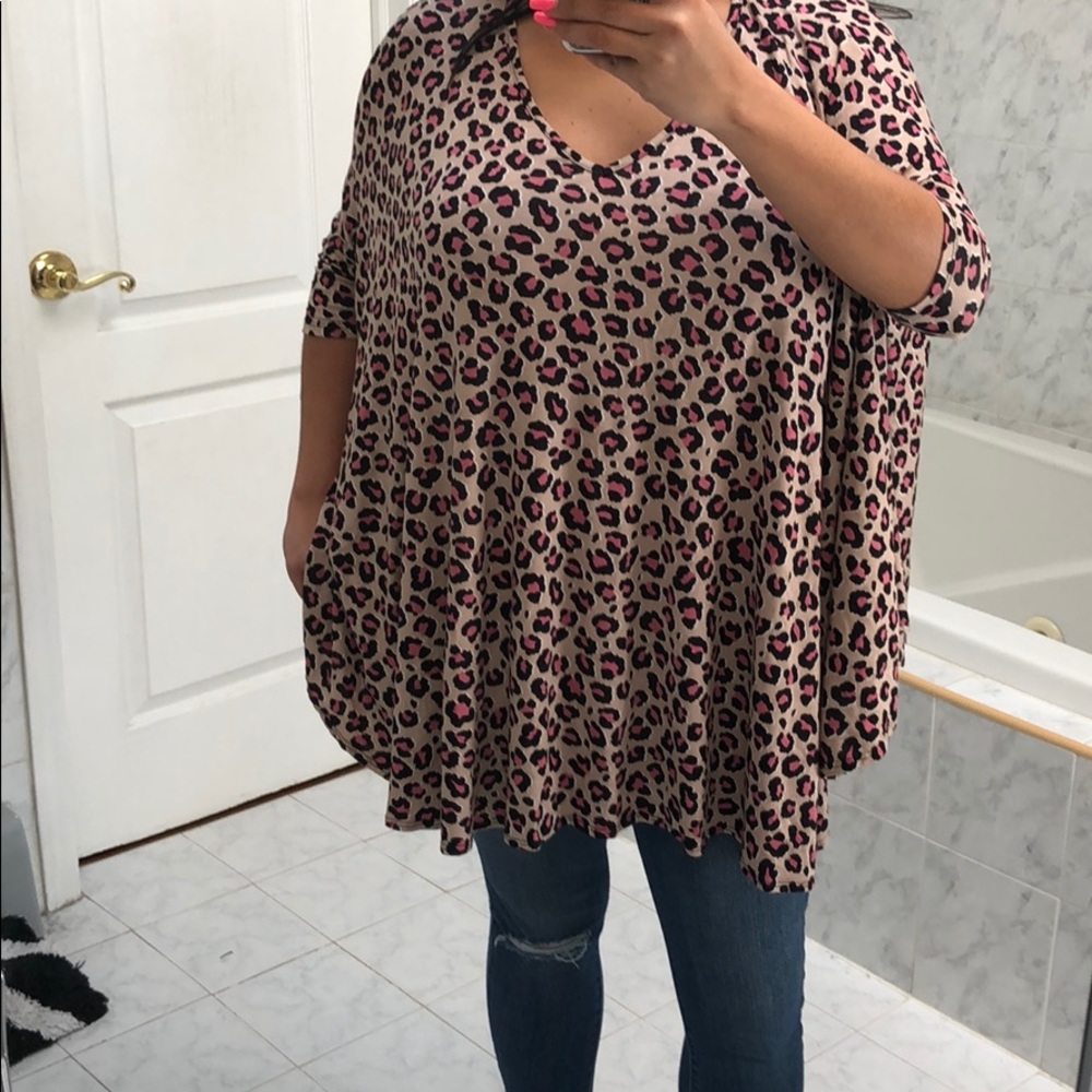 TAUPE PINK & BLACK LEOPARD PRINT TUNIC TOP - Picture 6 of 6